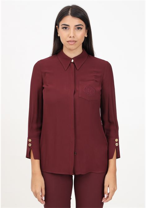 Elegant burgundy women's shirt in georgette with logo patch ELISABETTA FRANCHI | CA09146E2CG3
